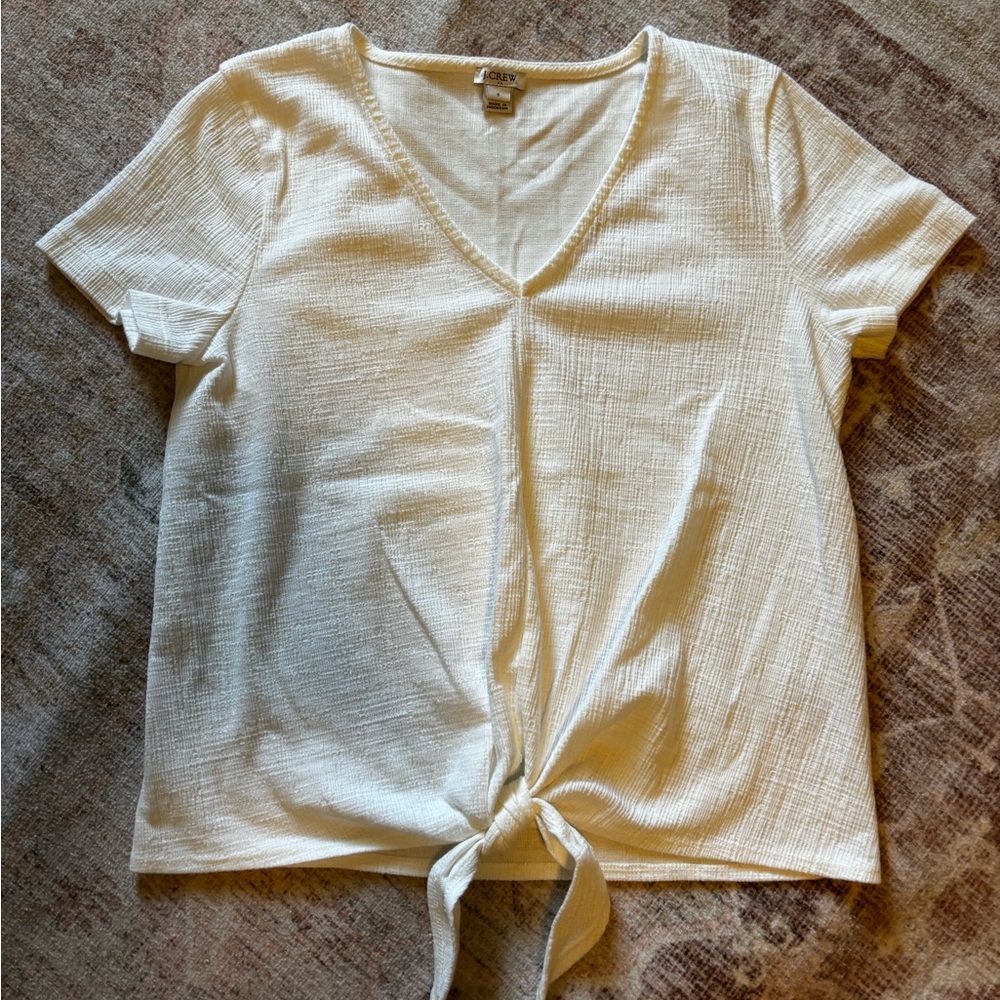 J. Crew Cream V-Neck Short Sleeve Tie-Front Top, Small